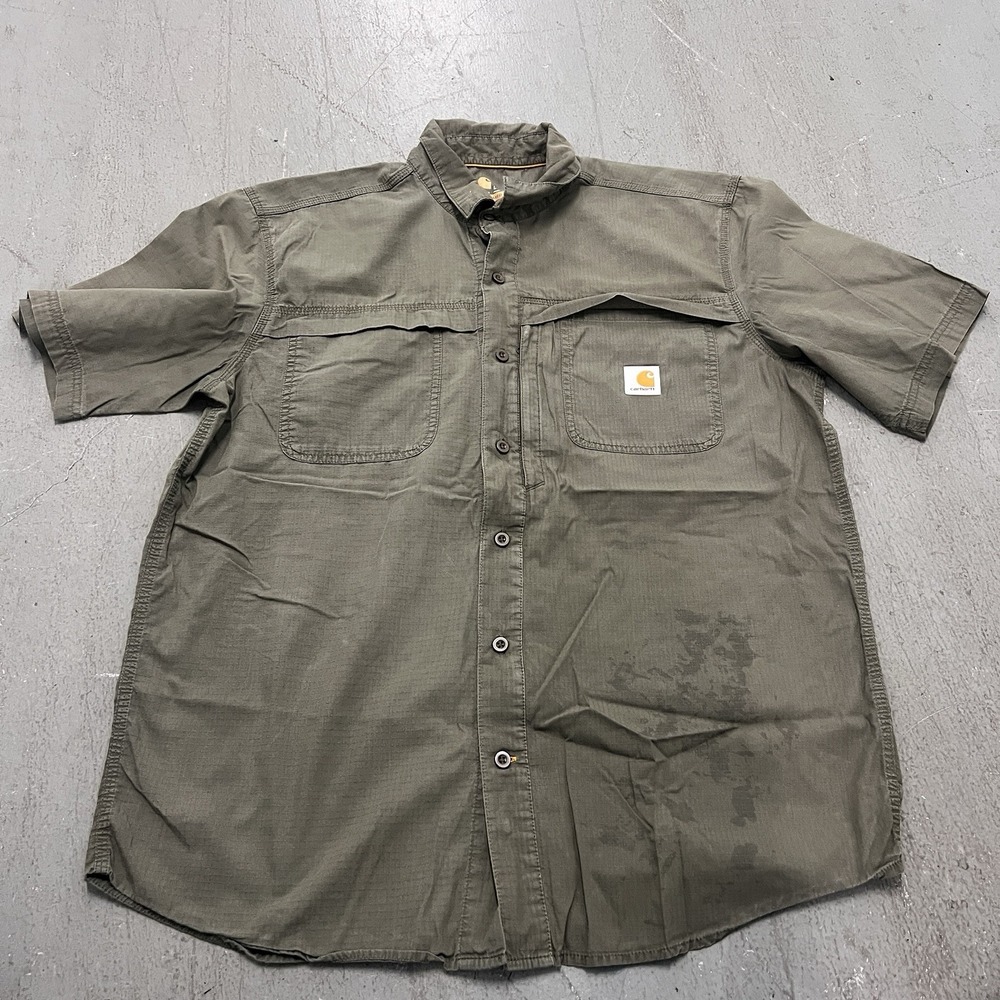 Carhartt Men's Large Shirt Flex Force Relaxed Fit Short Sleeve Fishing Green